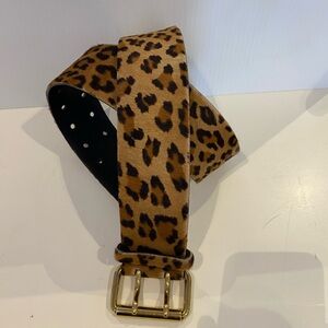 Ralph Lauren leopard pony hair Print Belt with Gold Buckle